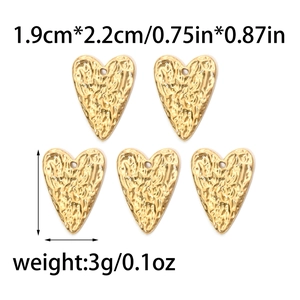 Strukturierter Herzanhänger aus 304 Edelstahl in Gold für DIY Schmuckherstellung