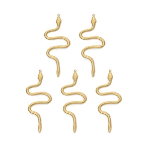 Detailed macro shot of 5 gold-plated 304 stainless steel snake-shaped charms for DIY jewelry