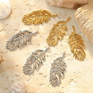 304 Stainless Steel Feather Pendant DIY Jewelry Findings Leaf Charm Hollow Texture Pendant For Necklace Earring Making Accessory