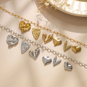 Pendentifs cœur en acier inoxydable 304 or et argent aux finitions texturées et lisses