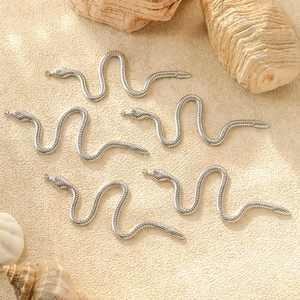 Five 304 stainless steel snake charms with realistic scale texture for DIY jewelry making