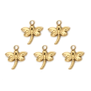 Set aus fünf goldenen Libellenanhängern aus 304 Edelstahl für DIY-Schmuckherstellung