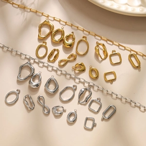 Polished 304 stainless steel geometric charms and chains for DIY jewelry in gold and silver