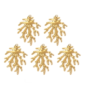 Five pieces of 304 stainless steel gold coral leaf charms for DIY earring and necklace making