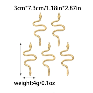 Set of 5 large 304 stainless steel snake pendants with gold finish and scale textures