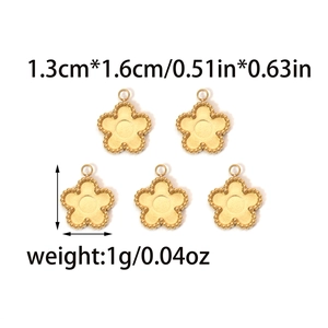 Detailed view of 5-piece gold flower pendants with beaded edges for DIY jewelry making