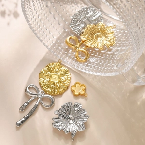 304 Stainless Steel Flower Bow-knot Pendants Irregular Textured Charms For DIY Jewelry Making Vintage Gold Silver Findings