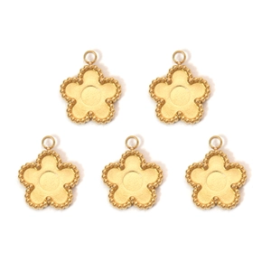 Five-piece set of gold 304 stainless steel flower pendants with beaded edges