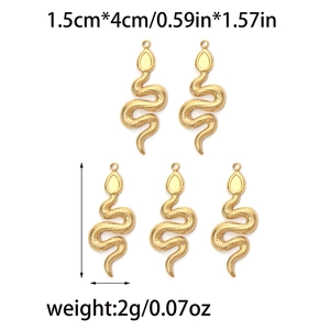 Vue détaillée des breloques serpent en acier inoxydable 304 avec dimensions et texture d'écailles