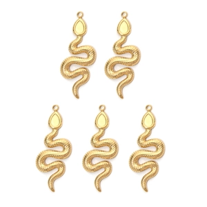 Cinq pendentifs serpent en acier inoxydable doré avec écailles pour création de bijoux