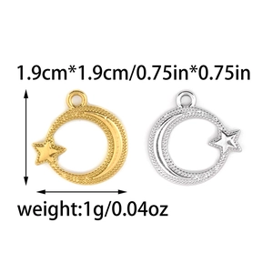 Star and moon stainless steel pendant with textured finish in gold and silver colors