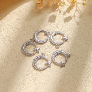 Set of 5 304 stainless steel crescent moon and star pendants for DIY jewelry making