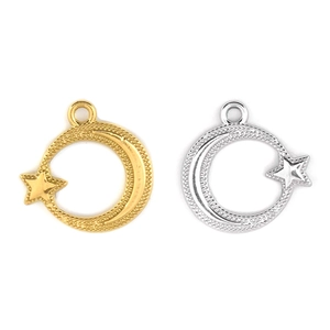 304 stainless steel gold and silver crescent moon and star pendant charms for DIY jewelry