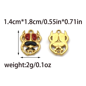 Detail of 304 stainless steel ladybug pendant with red enamel for DIY jewelry