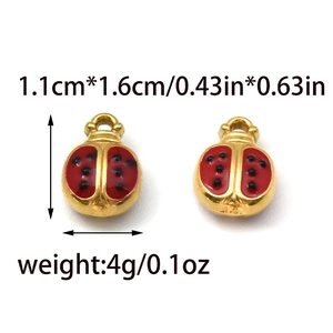 Detail view of 304 stainless steel red ladybug charms with dimensions and weight info