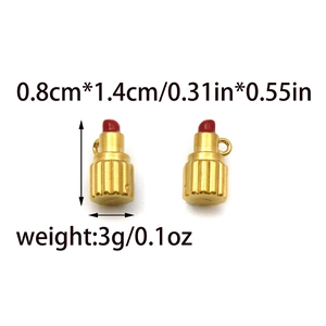 Lipstick charm pendant in red enamel with gold base for DIY jewelry making and crafts