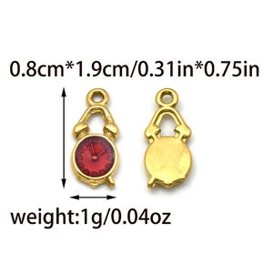 Macro view of 304 stainless steel red enamel alarm clock pendants with size details
