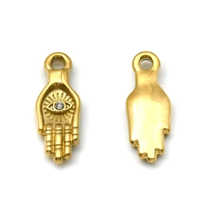 Ciondolo Mano di Fatima placcato oro 18K con zircone a forma di occhio, fronte e retro