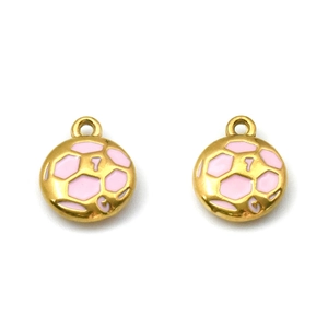 Zweiseitige 304 Edelstahl Fußballanhänger mit rosa Emaille und Goldbeschichtung