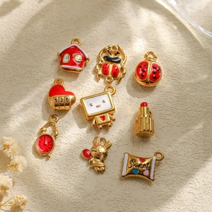 304 stainless steel red enamel charms for DIY jewelry including hearts and animals