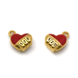 Pair of 304 stainless steel heart pendants with red enamel and gold finish for DIY jewelry