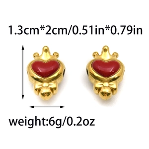 Golden heart crown beads with red enamel for DIY necklace and bracelet jewelry making