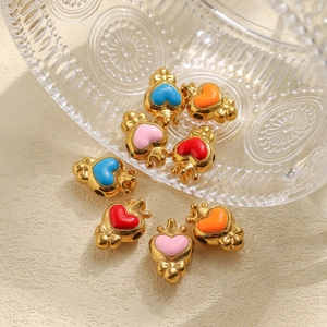304 Stainless Steel Enamel Heart Crown Bow Beads For DIY Jewelry Making Bracelet Necklace Heart Shape Charms Pendant