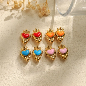 DIY 304 stainless steel heart crown beads with colorful enamel finish for jewelry making