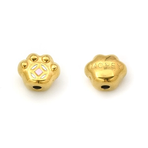Perle patte de chat dorée en acier inoxydable 304 avec émail coloré et gravure Money chic
