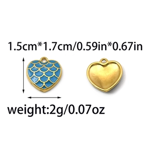 Blue fish scale texture heart pendant in 304 stainless steel, front and back view