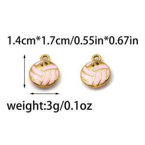 Pink enamel volleyball pendant in 304 stainless steel with golden metal edges and VB engraving