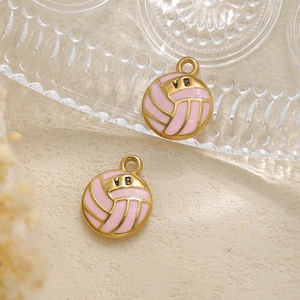 Pink and gold volleyball sports charms with VB engraving made of 304 stainless steel