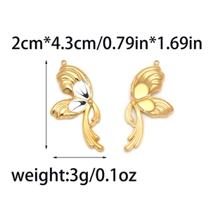304 stainless steel butterfly wing pendants with colorful enamel and gold finish