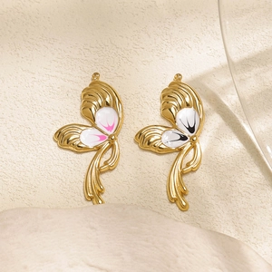 Elegant 304 stainless steel butterfly pendants with white enamel and golden tail detailing