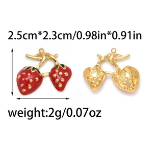 Set aus 304 Edelstahl Erdbeere Anhängern mit roter Emaille und goldenem Hohl-Design