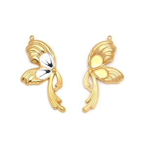 Golden butterfly wing pendants in 304 stainless steel with black and white enamel detail