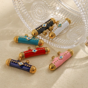 Stainless Steel Evil Eye Enamel Tubular Pendant Double Loop Cylinder Beads For DIY Jewelry Making Bohemian Necklace Accessory