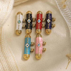 Colorful 304 stainless steel evil eye enamel tube charms for bohemian jewelry making