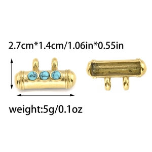 Golden 304 stainless steel cylindrical pendant with turquoise inlays and wave pattern