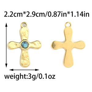 Colgante de cruz de acero 304 con piedra turquesa, tamaño 2,2x2,9cm y peso del producto
