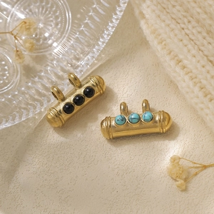 304 stainless steel column beads with turquoise and black stones for DIY jewelry making