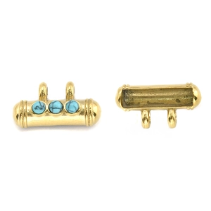 304 stainless steel gold tube beads with blue turquoise stones and double loops for jewelry DIY