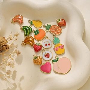 Assorted 304 stainless steel fruit charms including cherry and strawberry for DIY jewelry
