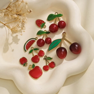 Stainless Steel Fruit Pendants For DIY Jewelry Making Colorful Drip Oil Cherry Strawberry Watermelon Apple Charms Accessories