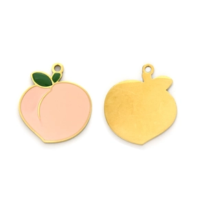 304 stainless steel peach enamel pendant charm with gold plating and pink fruit design
