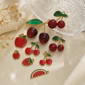 Colorful 304 stainless steel fruit charms including cherry, strawberry and watermelon for DIY