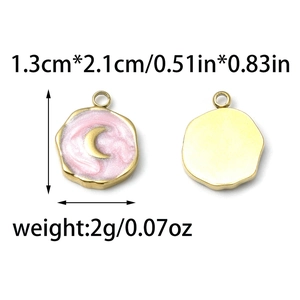 Pendentif lune en acier inoxydable 304 avec émail rose pour la création de colliers DIY