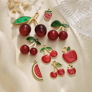 304 stainless steel fruit charms set with cherry strawberry and watermelon DIY pendants