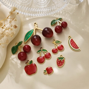304 stainless steel fruit charms in cherry and strawberry designs for DIY jewelry making
