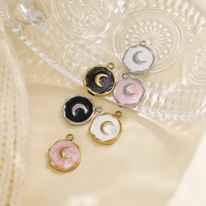 Lot de 6 pendentifs lune en acier inoxydable émaillé pour la fabrication de bijoux DIY